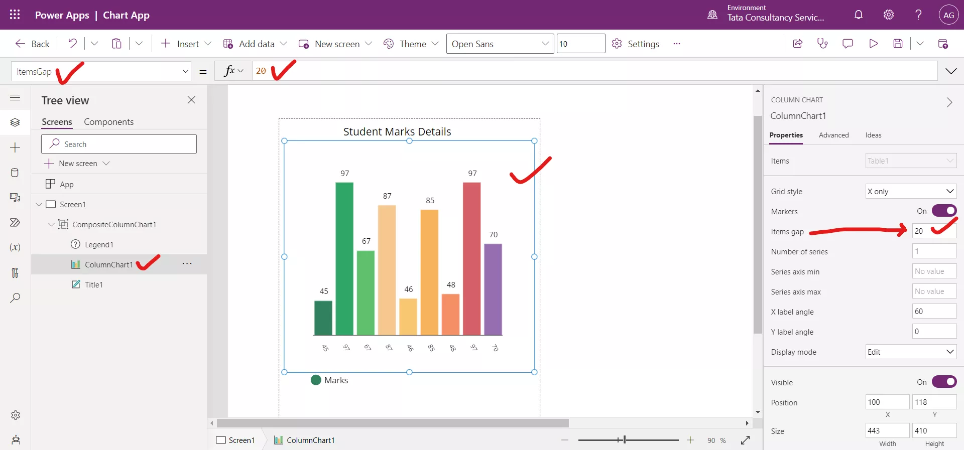 Column chart in Power Apps