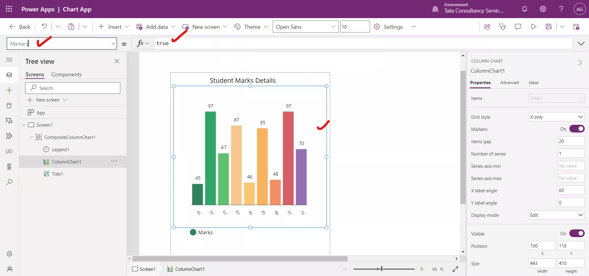 Column chart in Power Apps