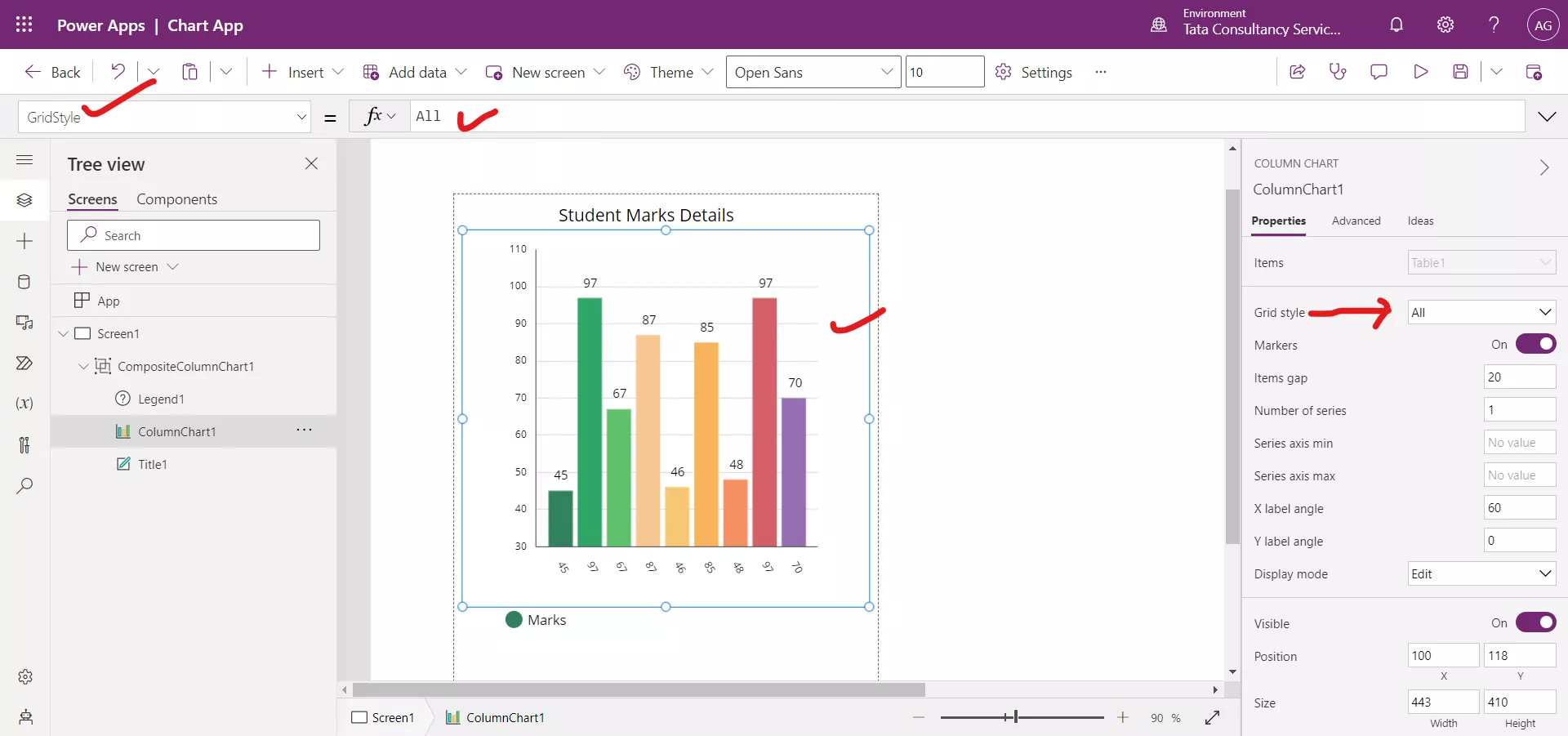 Column chart in Power Apps