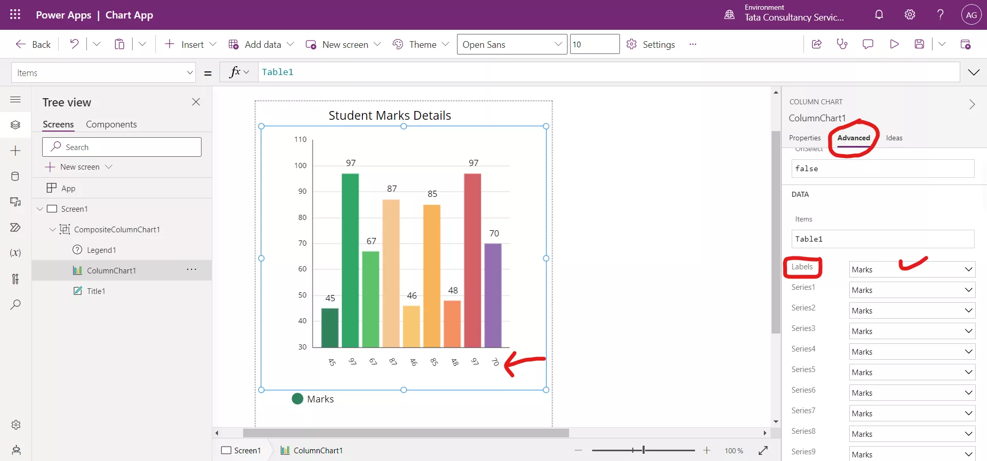 Column chart in Power Apps