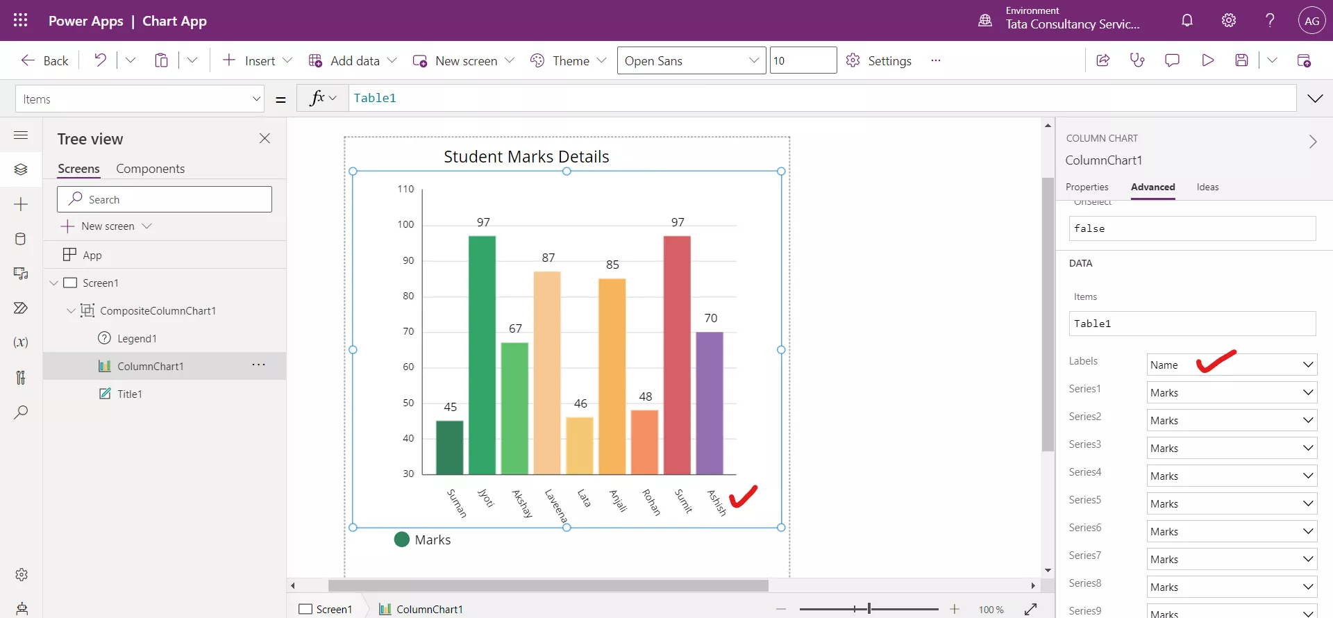 Column chart in Power Apps