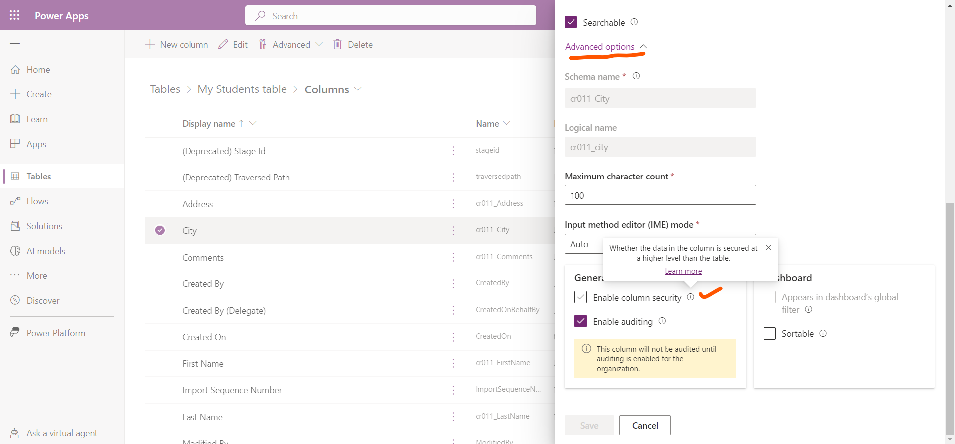 Column Level Security in Power Platform