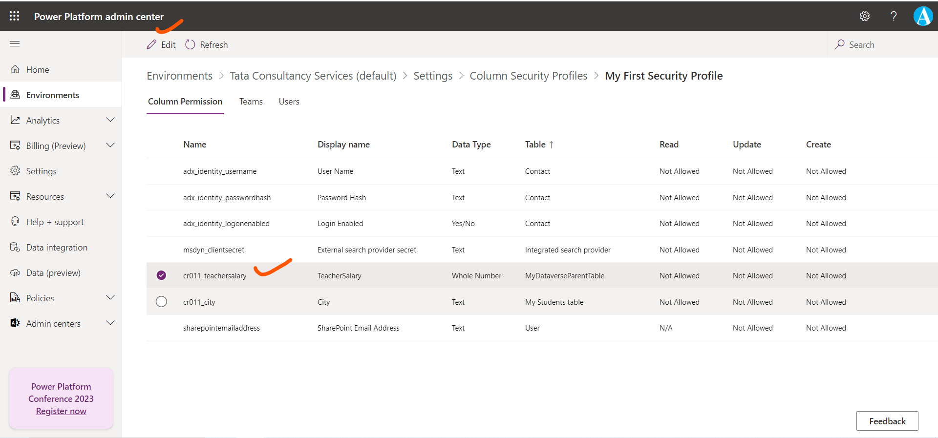 Column Level Security in Power Platform