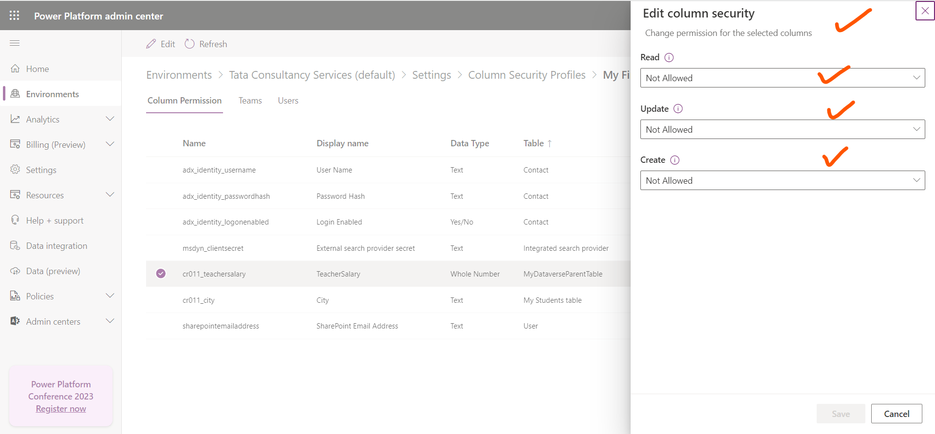 Column Level Security in Power Platform