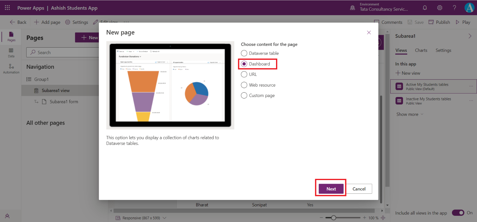 Configure charts and dashboards in model-driven apps