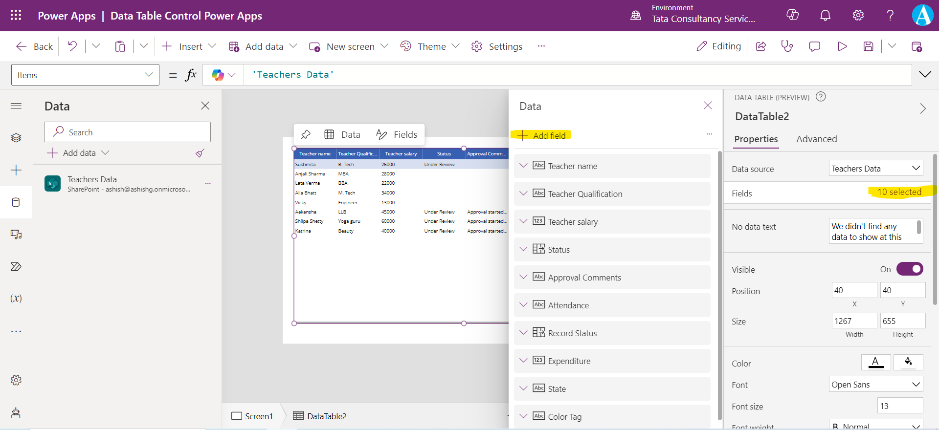 Data Table control in Power Apps Data Table control in Power Apps