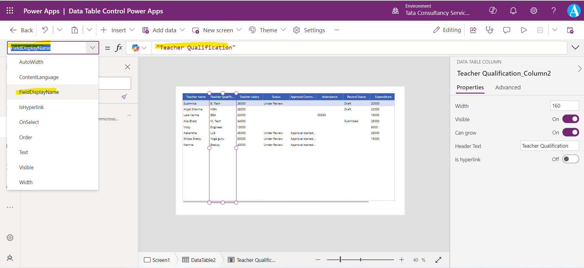 Data Table control in Power Apps Data Table control in Power Apps