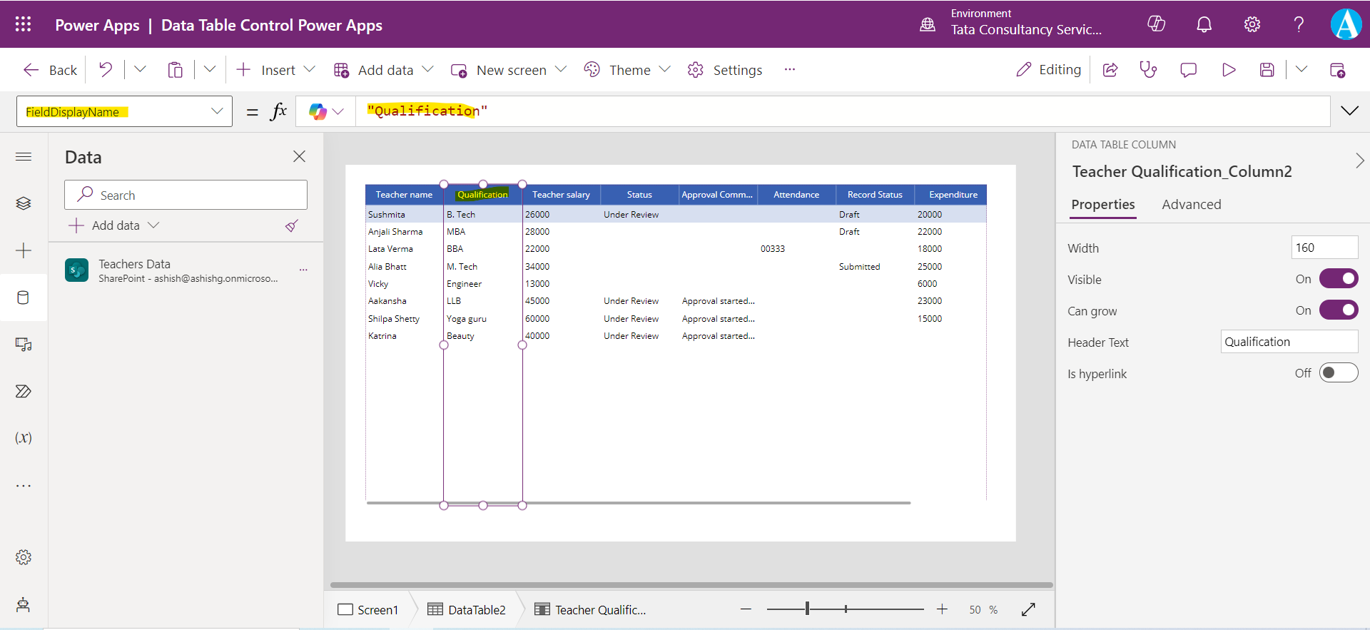 Data Table control in Power Apps Data Table control in Power Apps