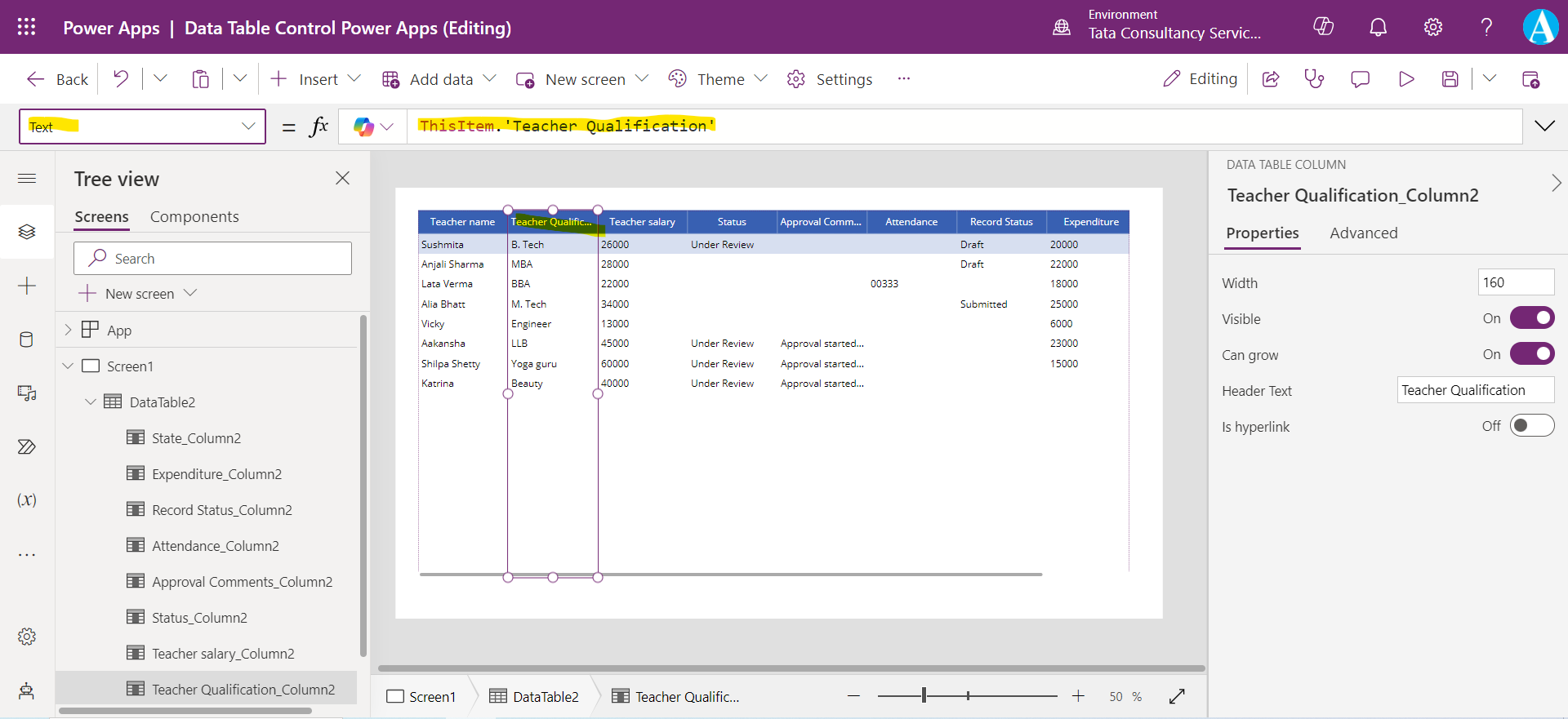 Data Table control in Power Apps Data Table control in Power Apps