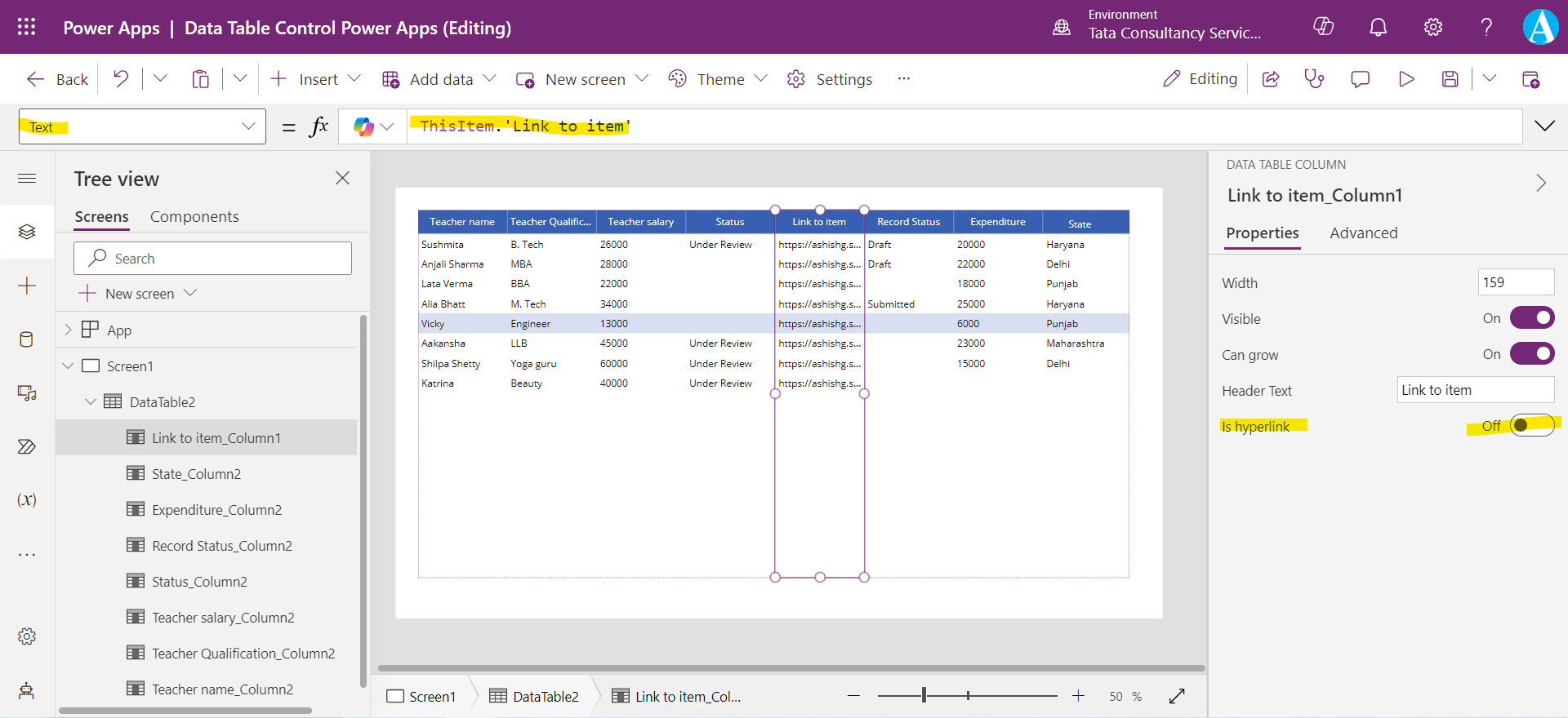Data Table control in Power Apps Data Table control in Power Apps