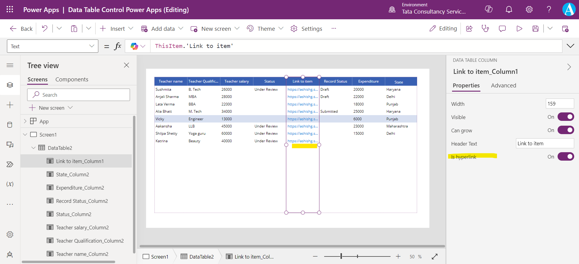 Data Table control in Power Apps Data Table control in Power Apps