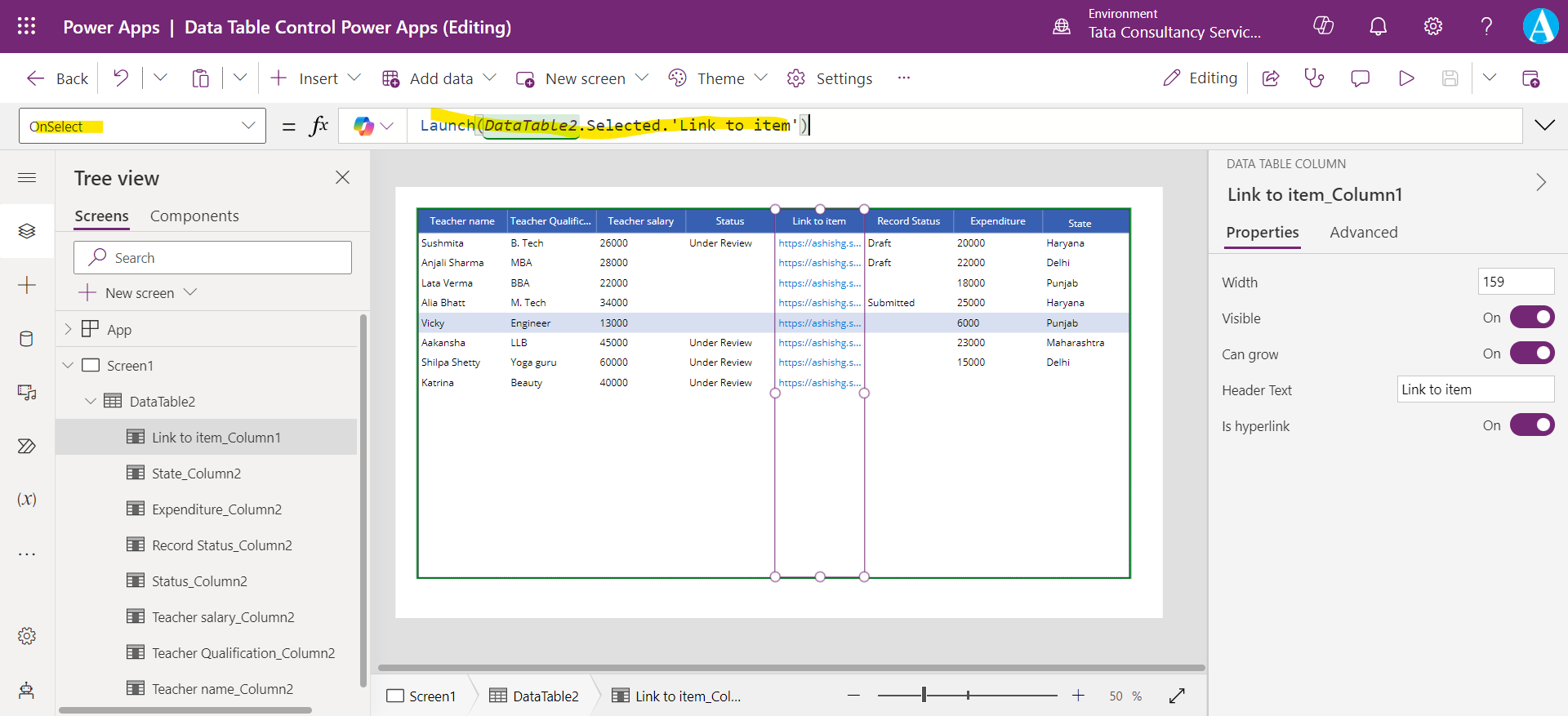 Data Table control in Power Apps Data Table control in Power Apps