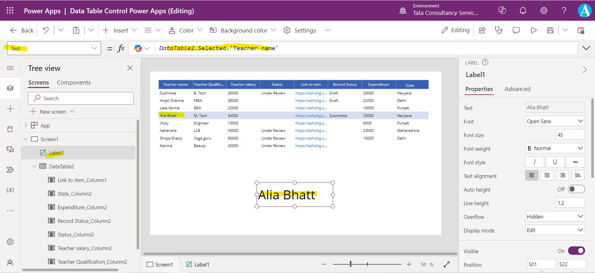 Data Table control in Power Apps Data Table control in Power Apps