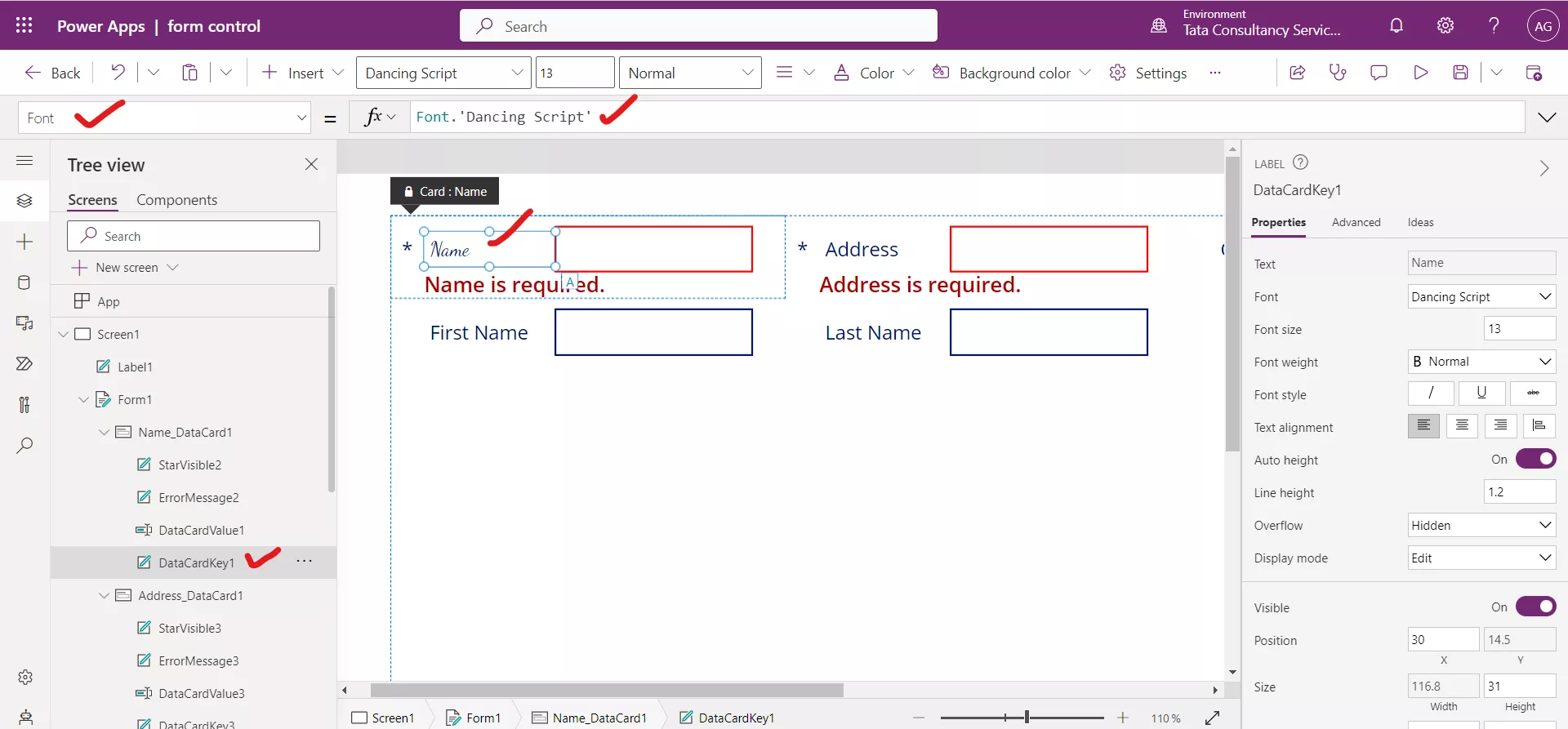 Designing the Form control in Canvas Power Apps