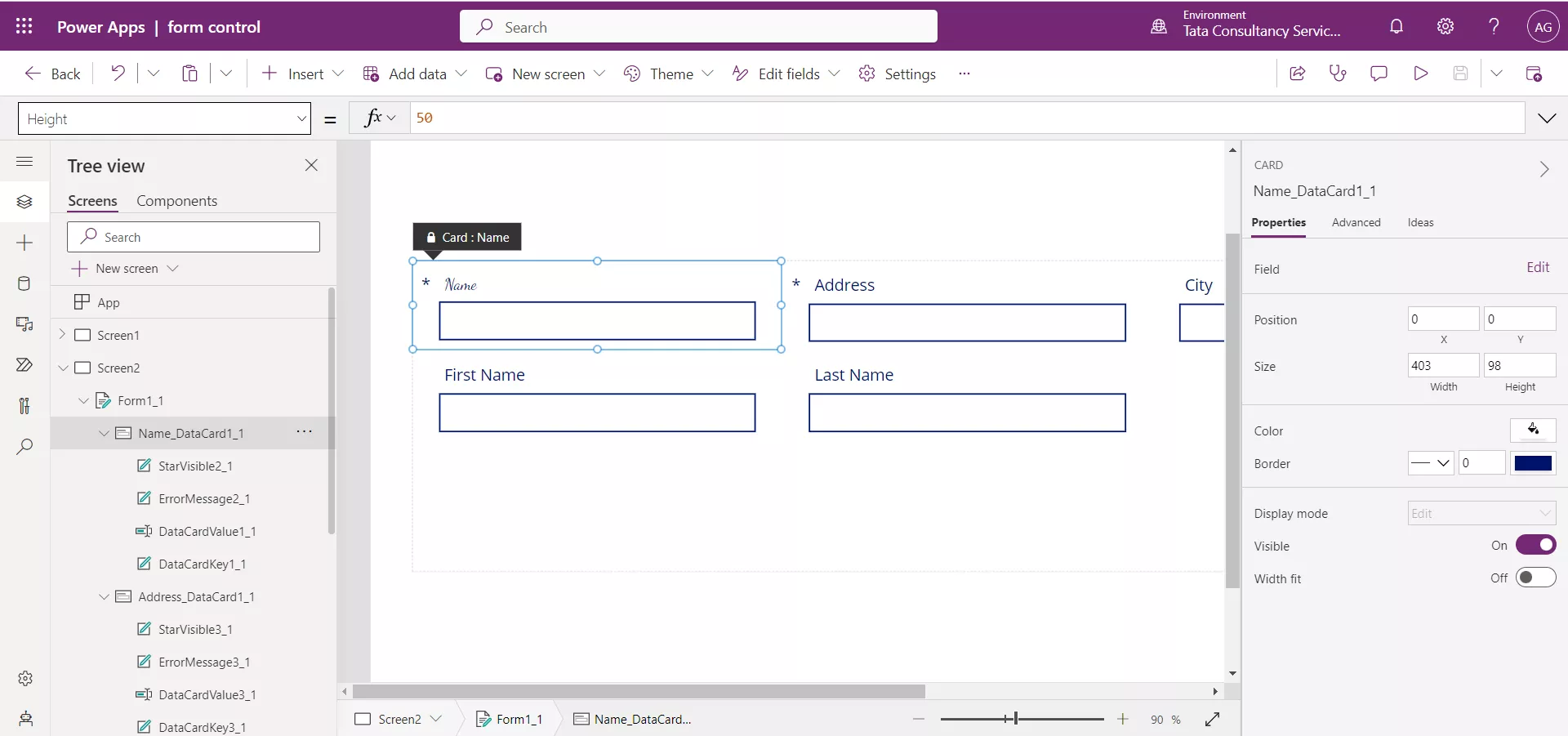 Designing the Form control in Canvas Power Apps