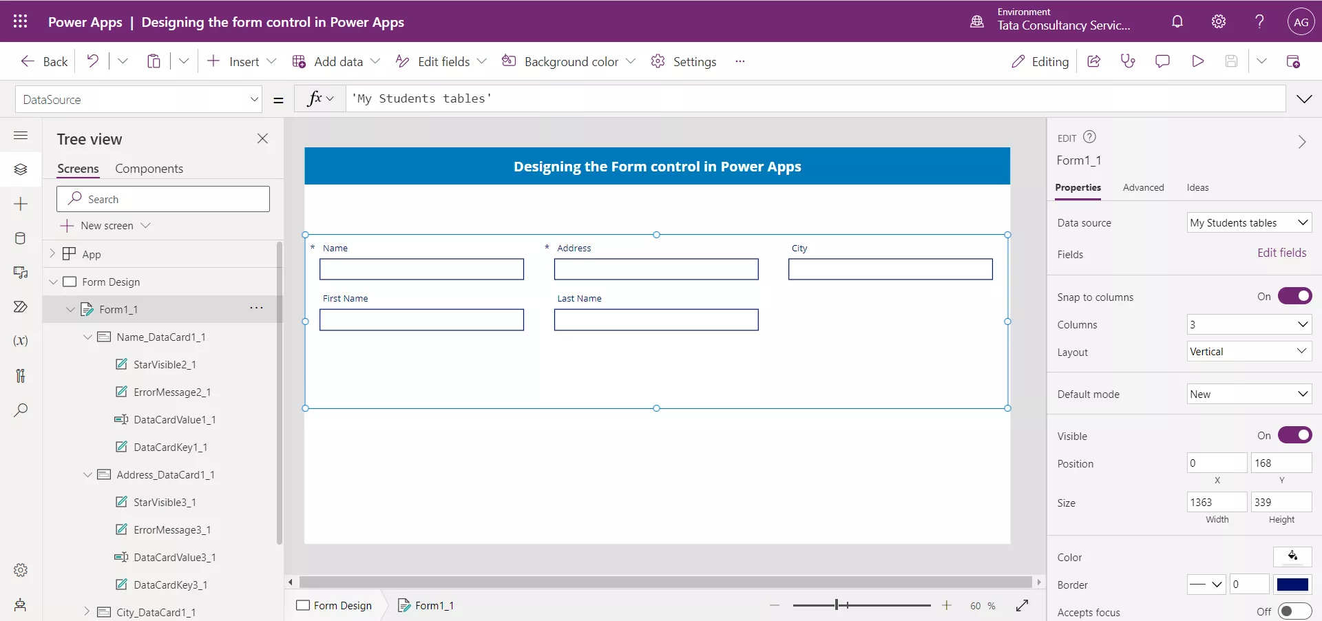 Designing the Form control in Canvas Power Apps