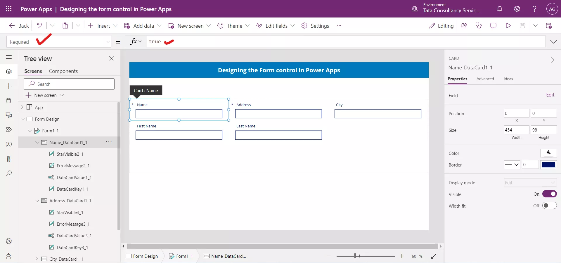 Designing the Form control in Canvas Power Apps