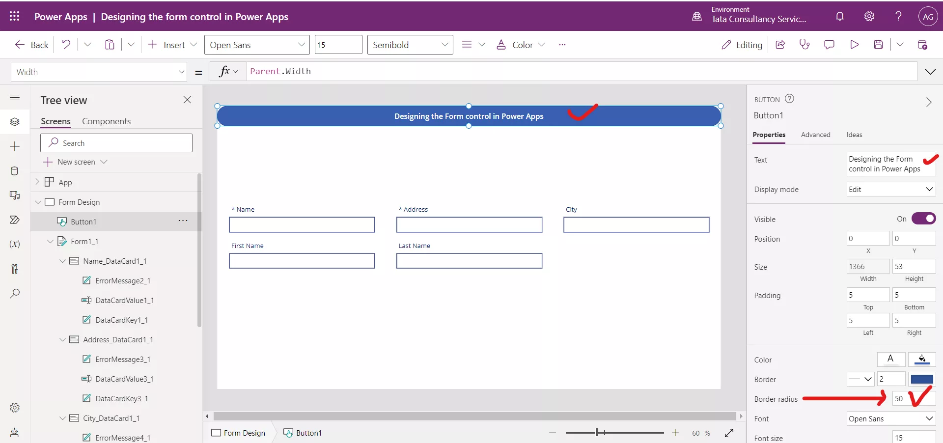 Designing the Form control in Canvas Power Apps