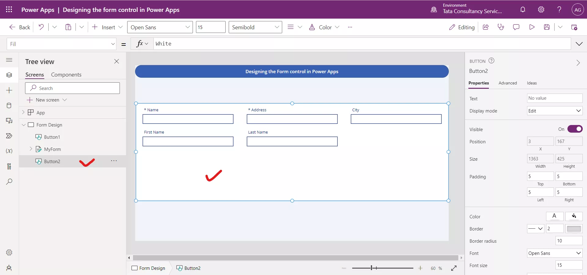 Designing the Form control in Canvas Power Apps