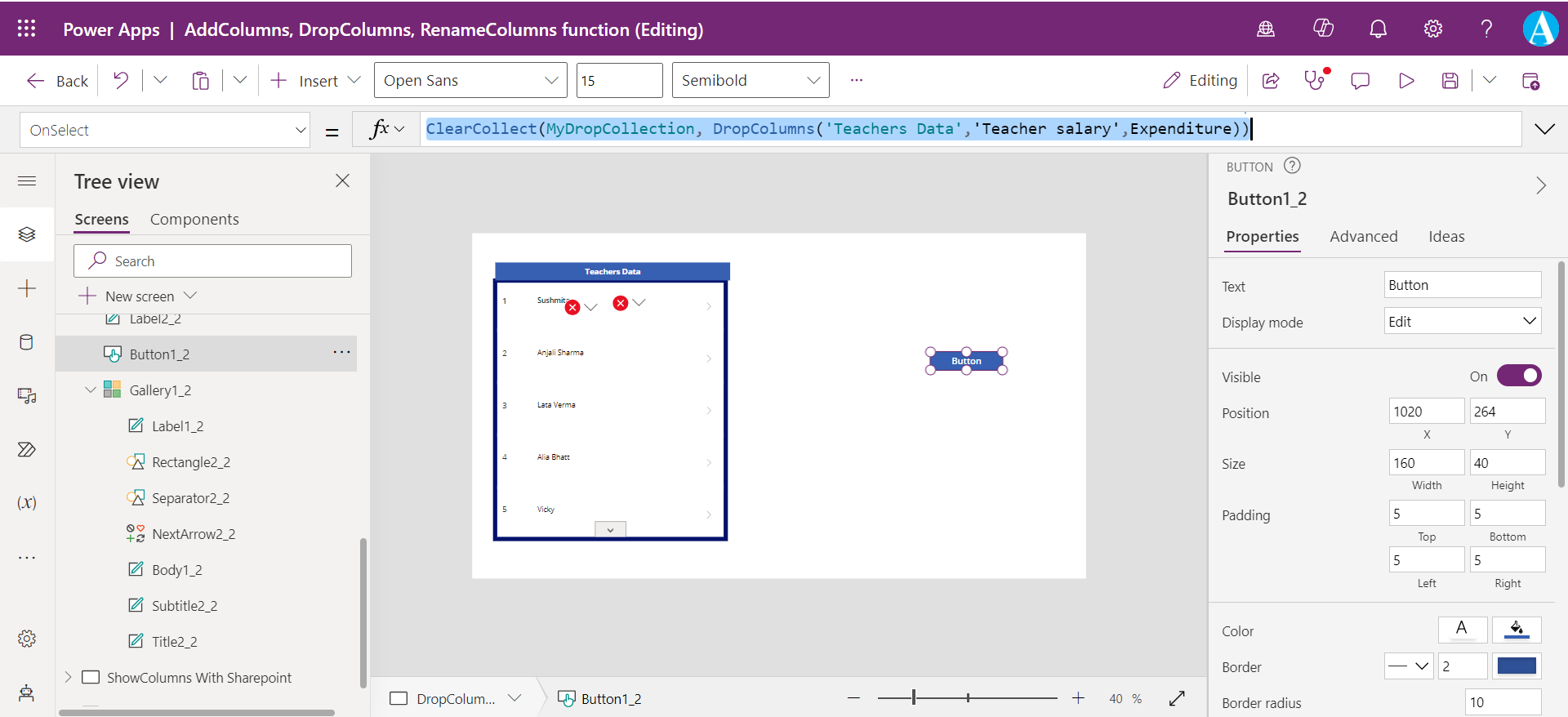 DropColumns Function in Power Apps DropColumns Function in Power Apps