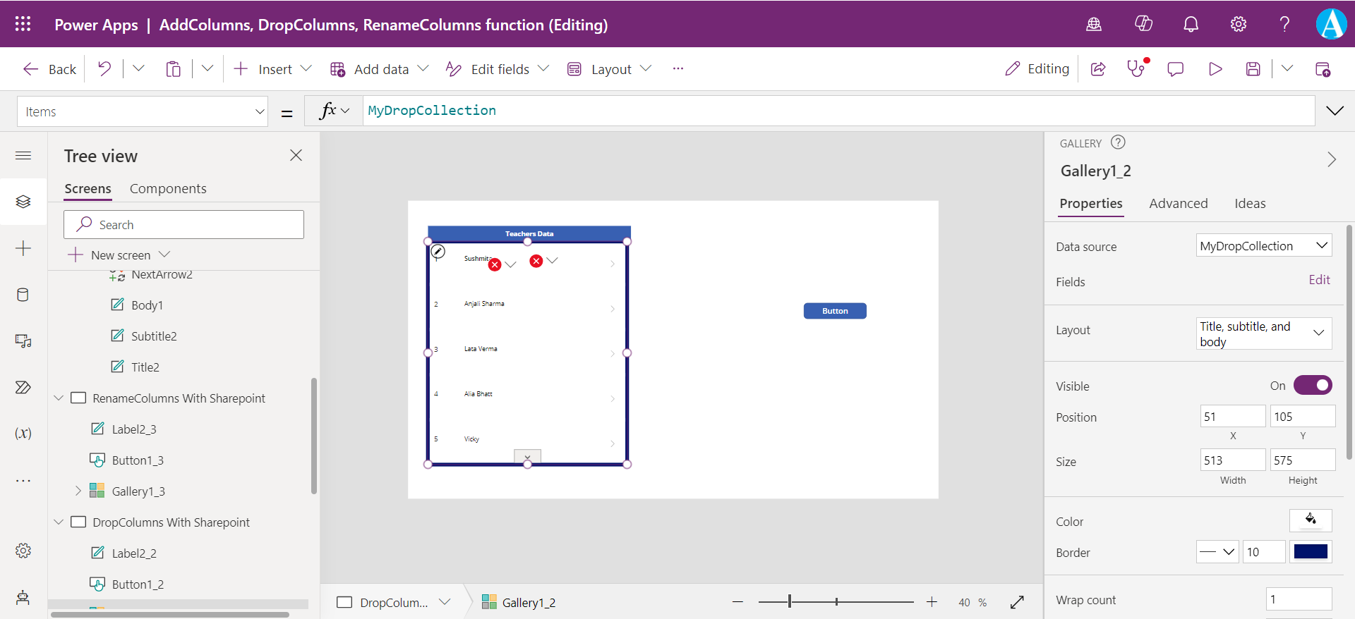 DropColumns Function in Power Apps DropColumns Function in Power Apps