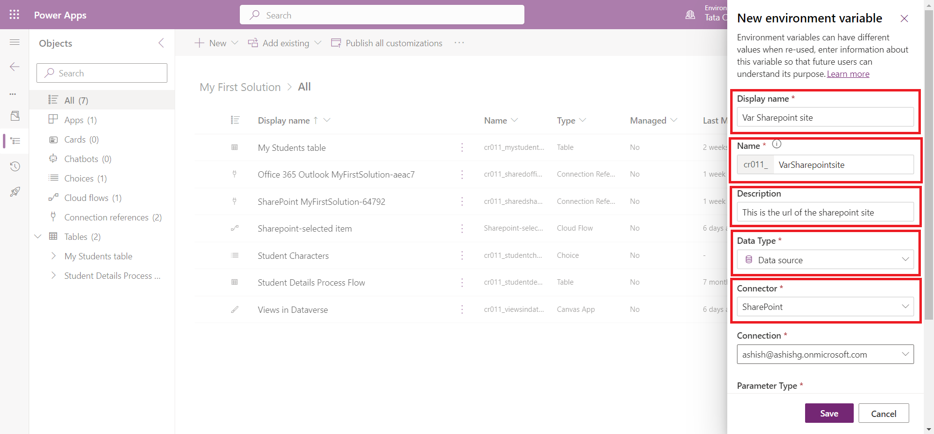 Environment variables in Solution