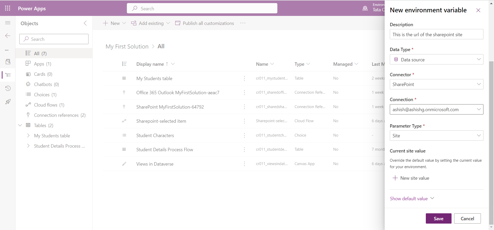 Environment variables in Solution