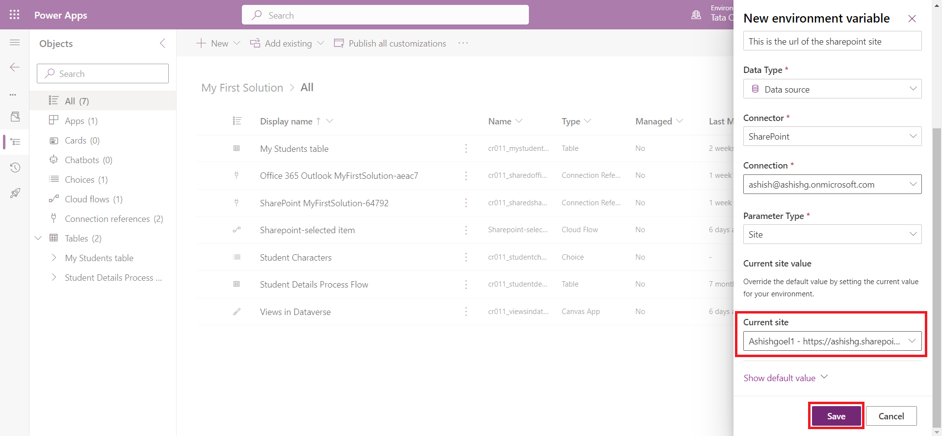 Environment variables in Solution