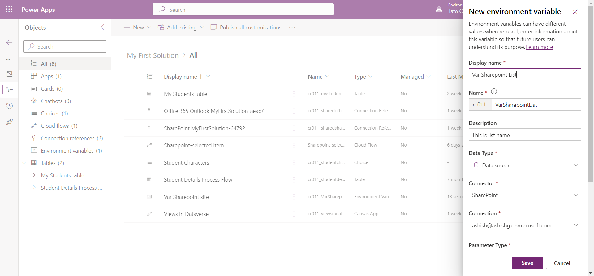 Environment variables in Solution