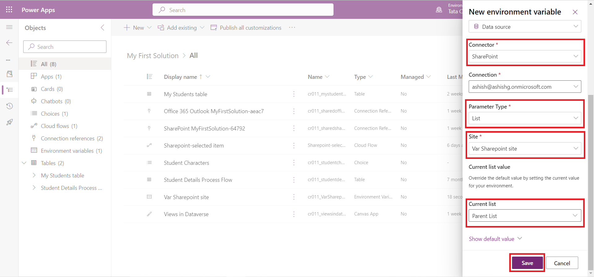 Environment variables in Solution