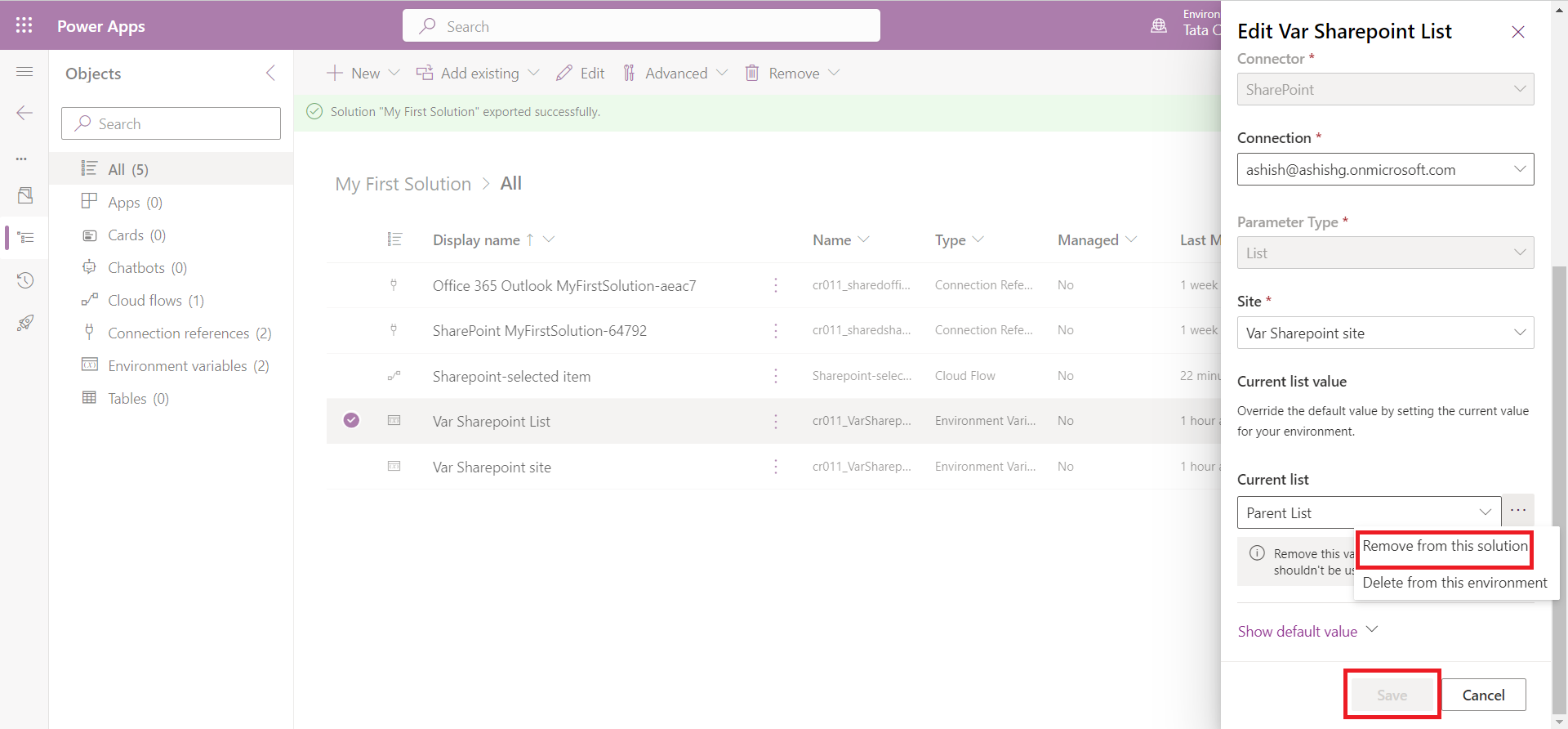 Environment variables in Solution