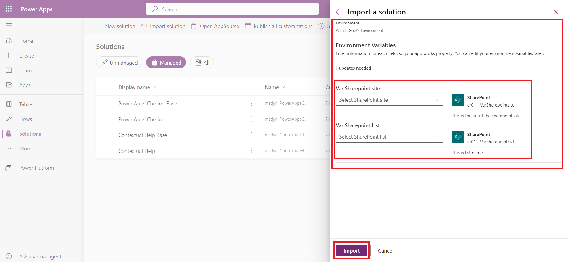 Environment variables in Solution