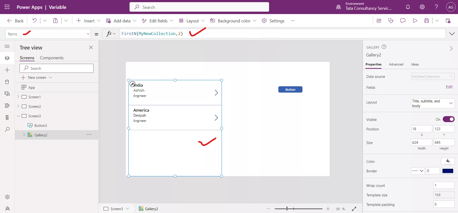 First, Last and Index powerapps functions