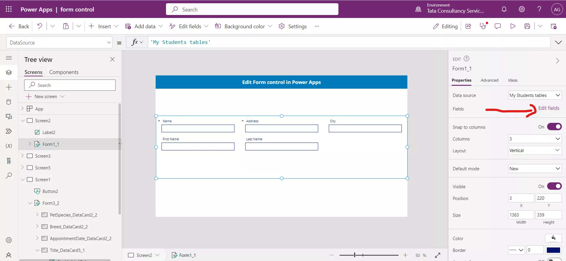 Form control in Power Apps