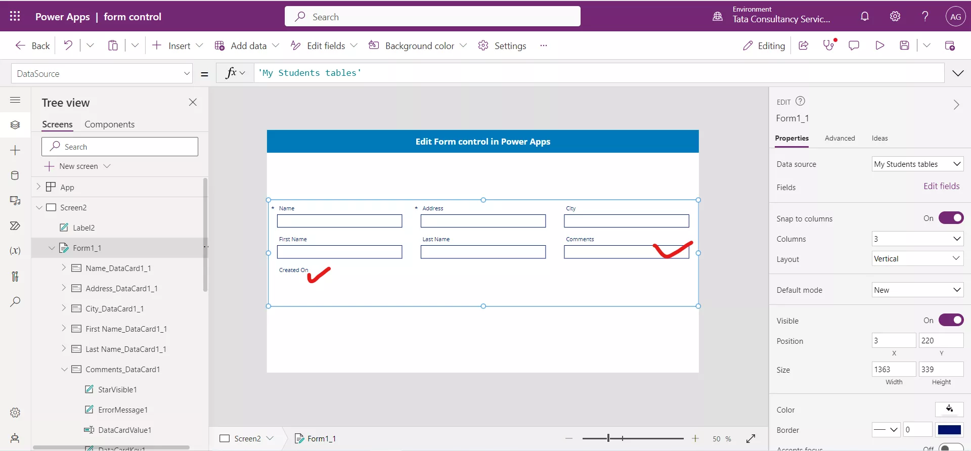 Form control in Power Apps