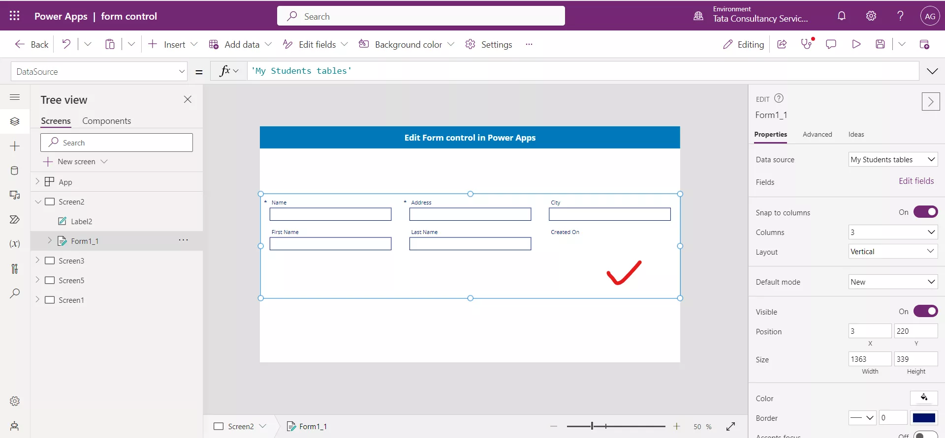 Form control in Power Apps