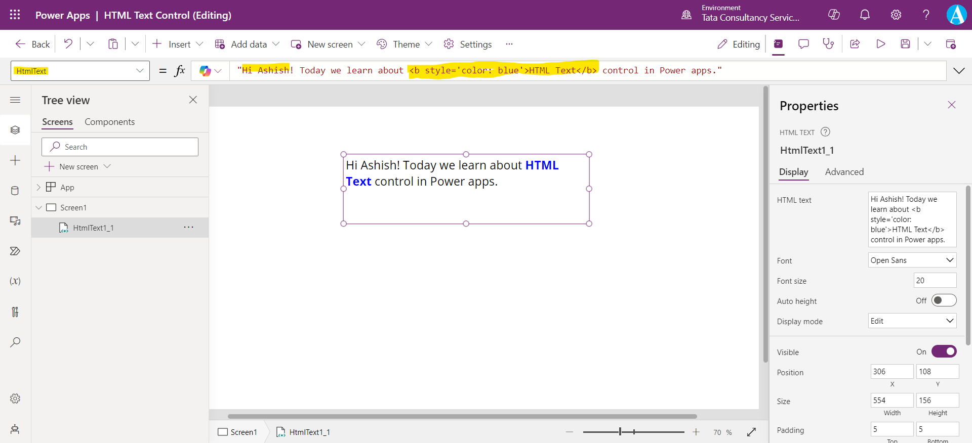 HTML text control in Power Apps HTML text control in Power Apps