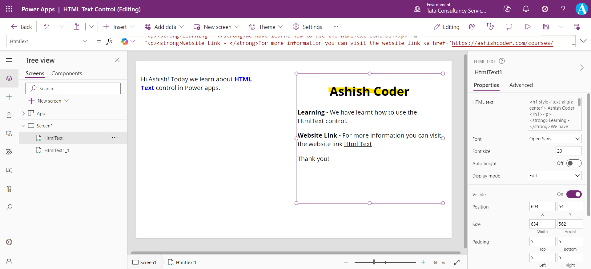HTML text control in Power Apps HTML text control in Power Apps