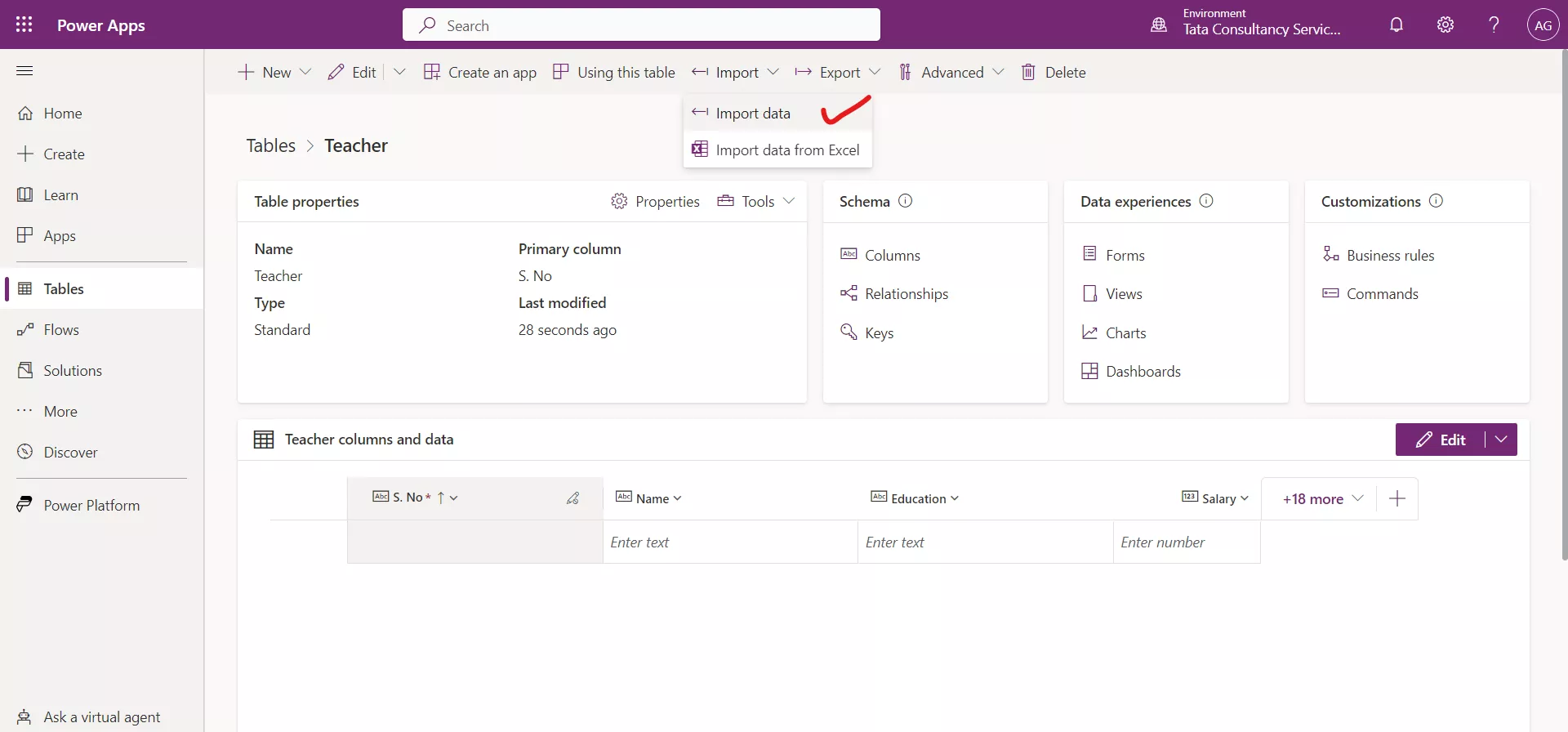 Import data into the Microsoft Dataverse Table