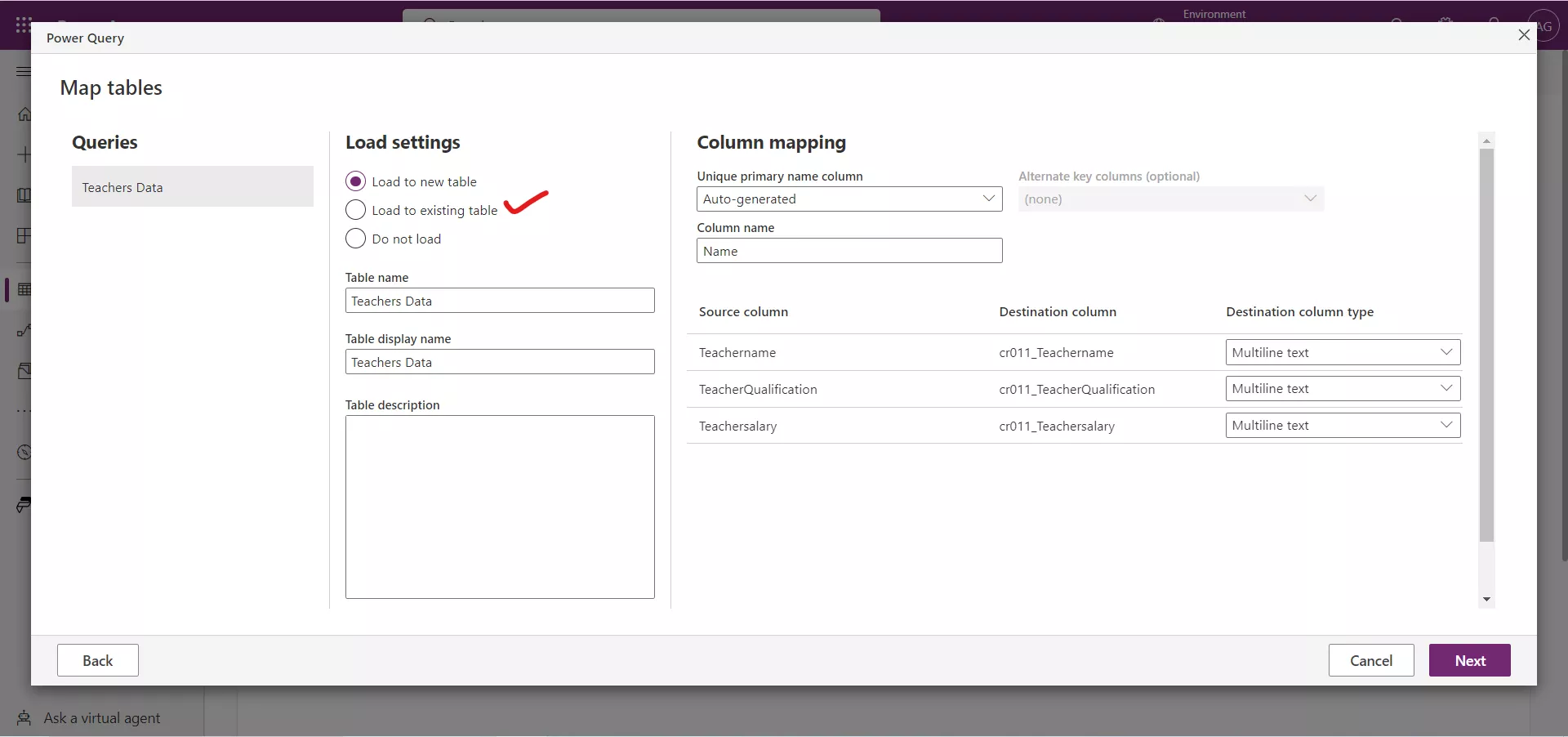 Import data into the Microsoft Dataverse Table