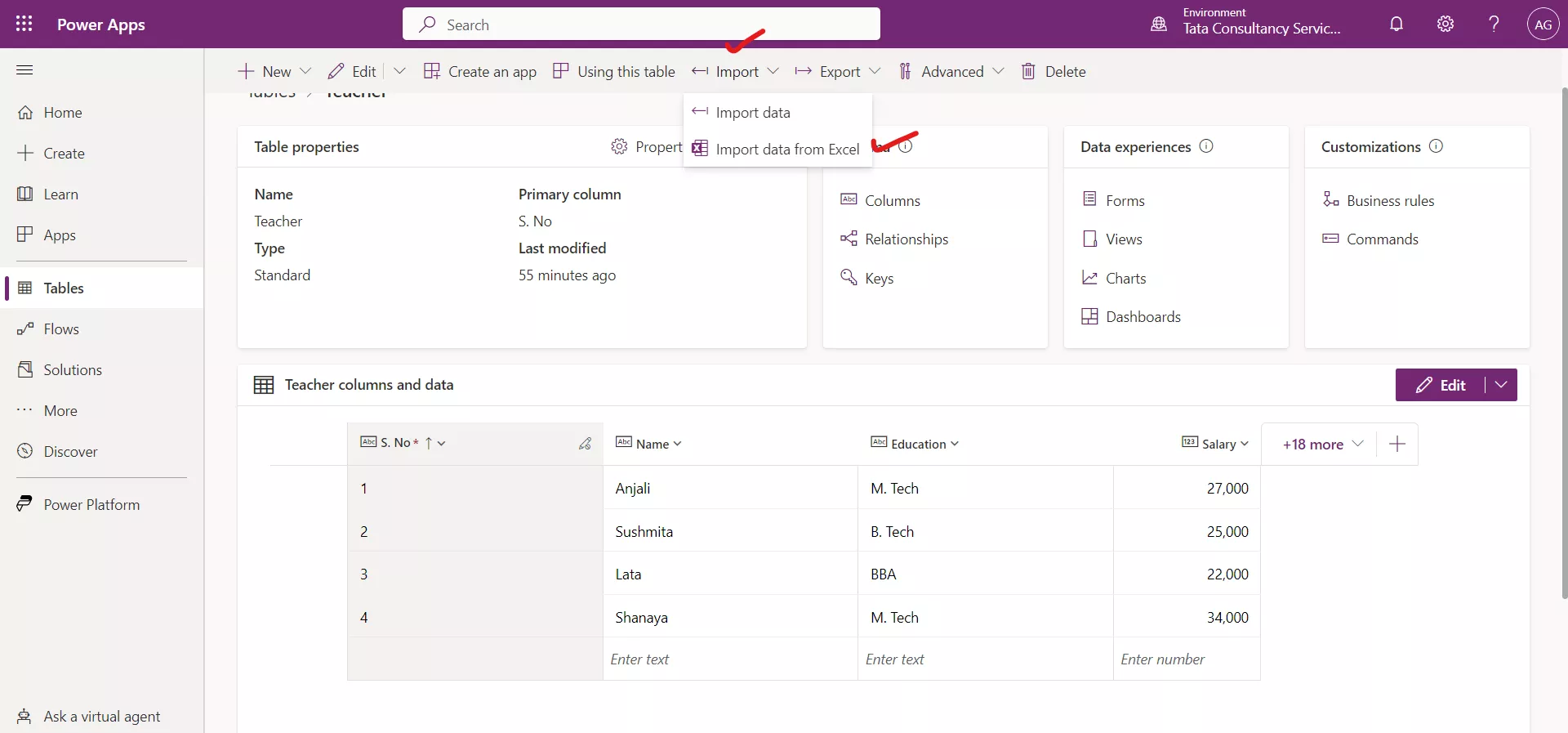 Import data into the Microsoft Dataverse Table