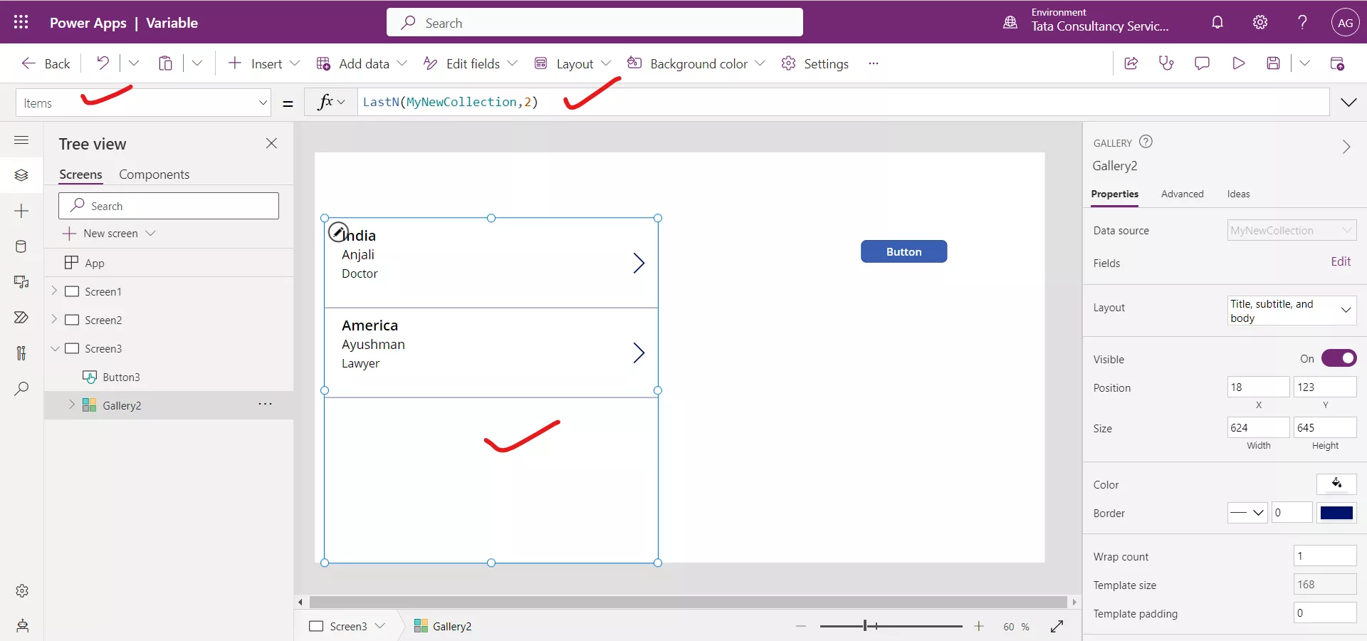 First, Last and Index powerapps functions