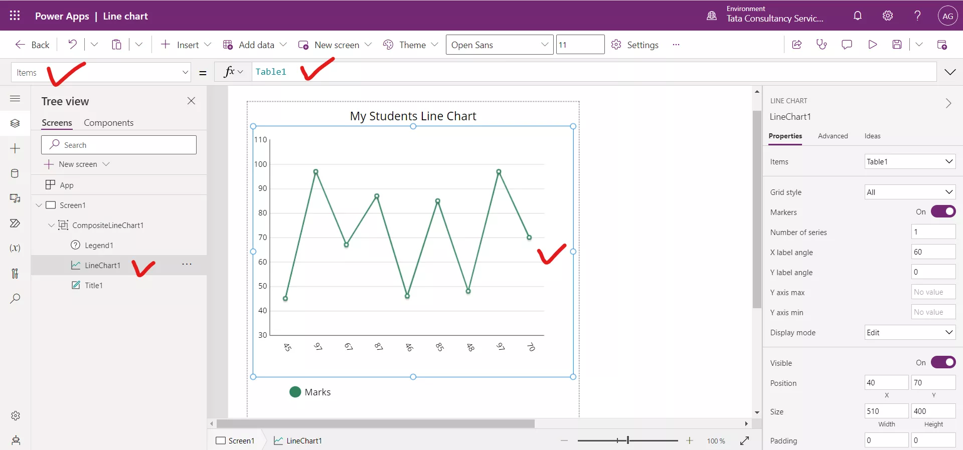 Line chart in Power Apps