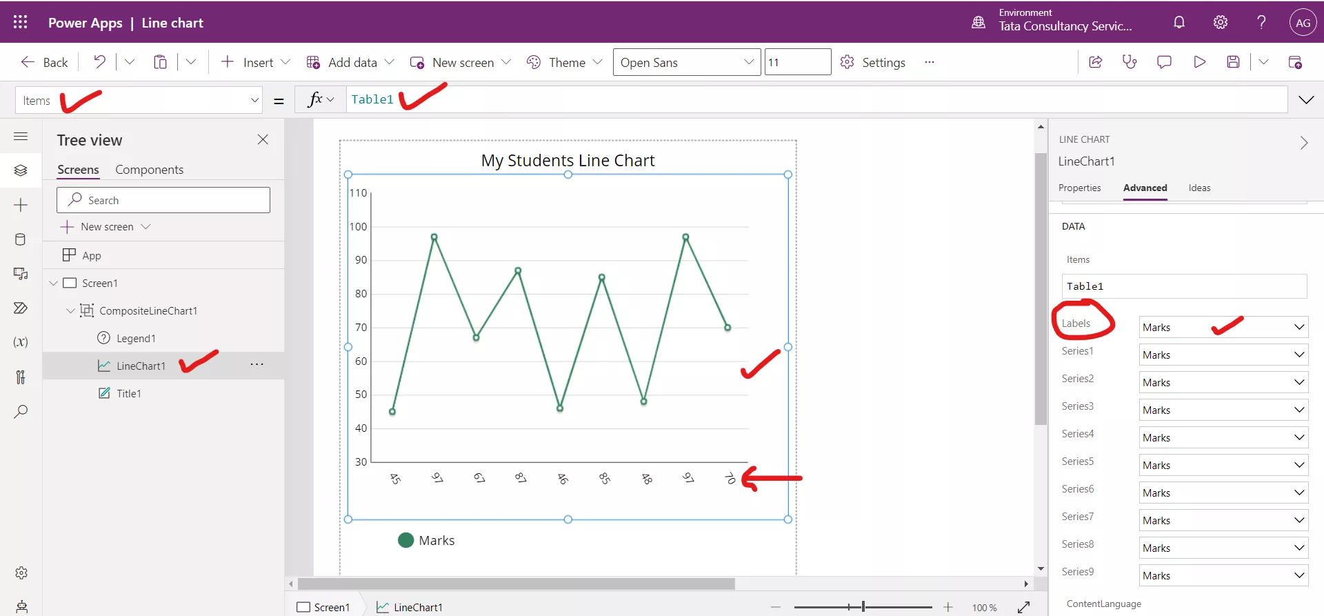 Line chart in Power Apps