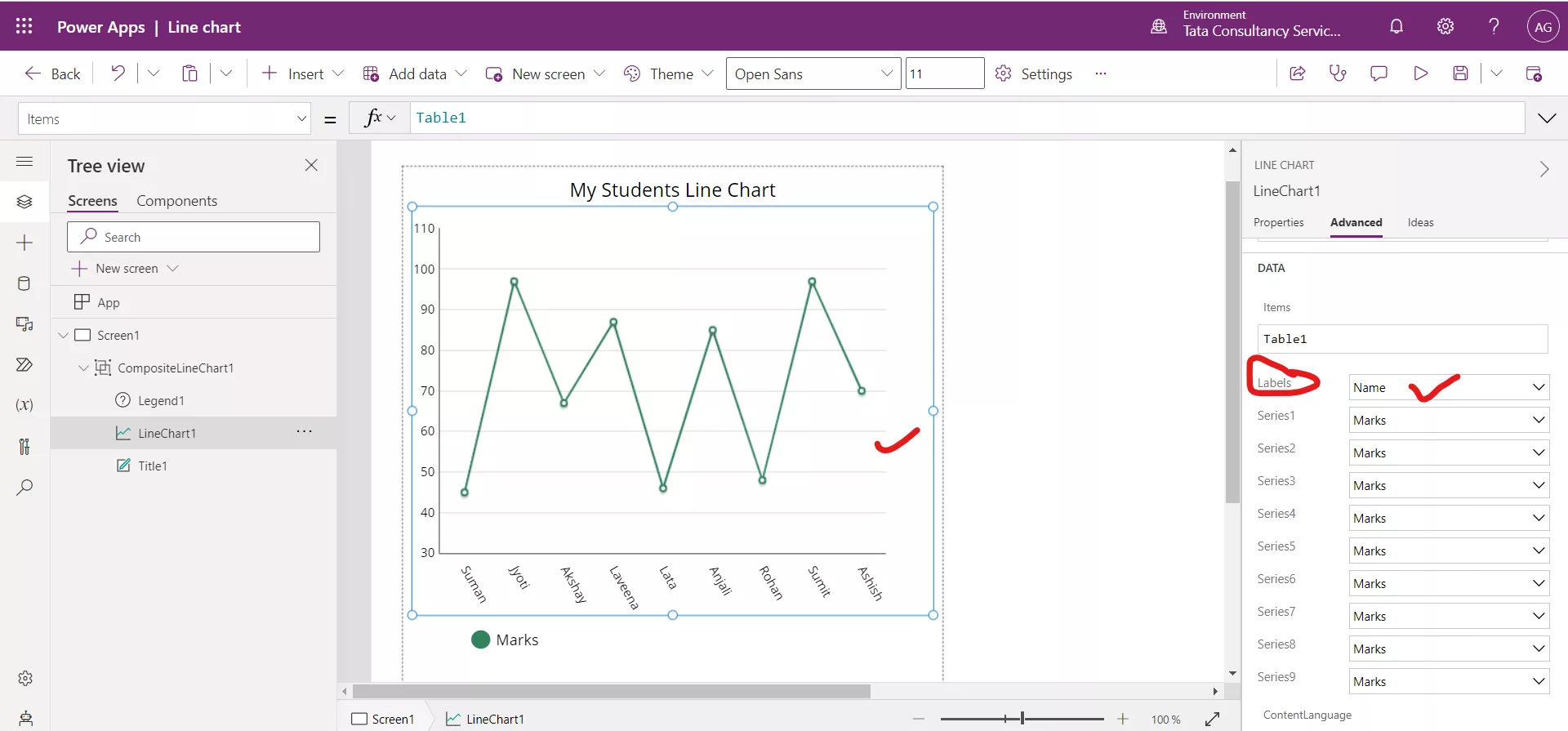 Line chart in Power Apps