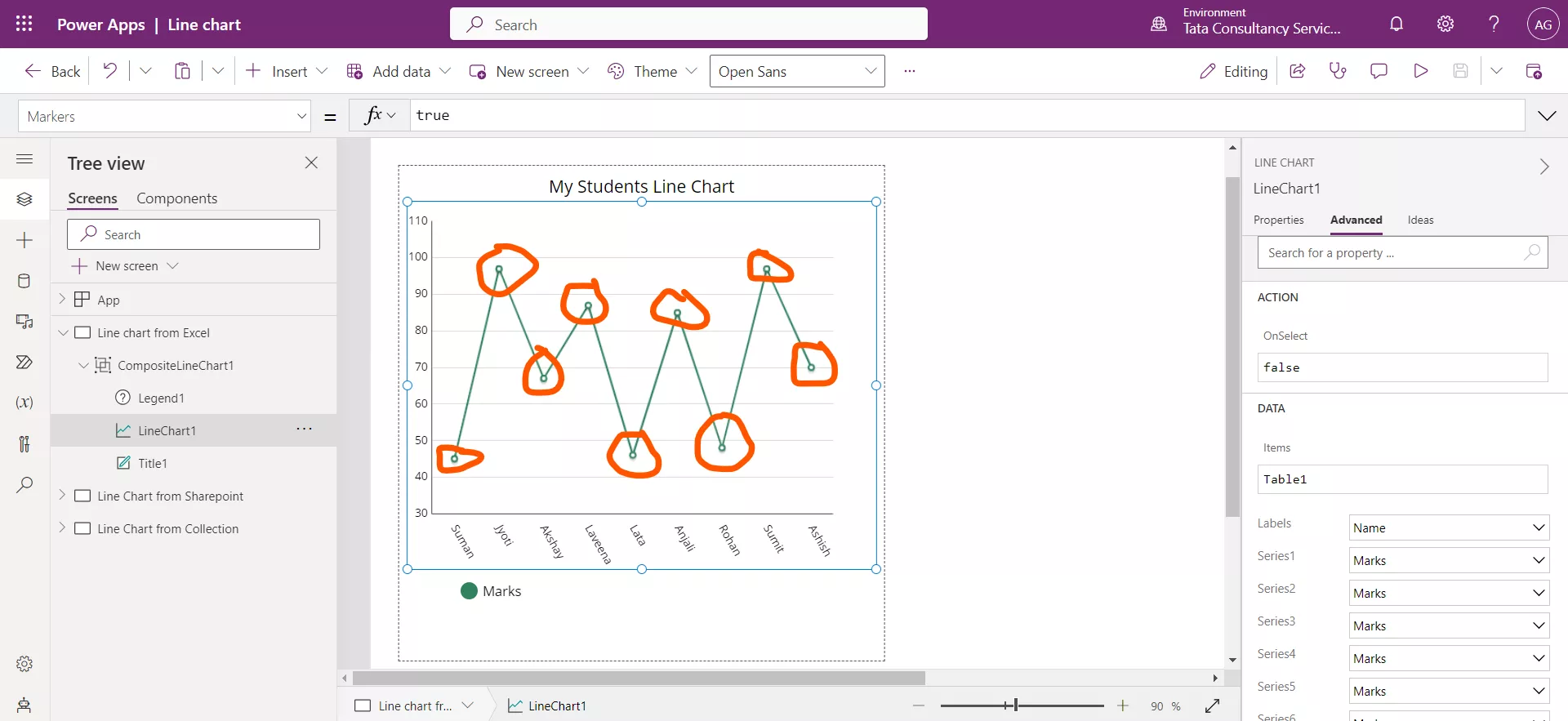 Line chart in Power Apps