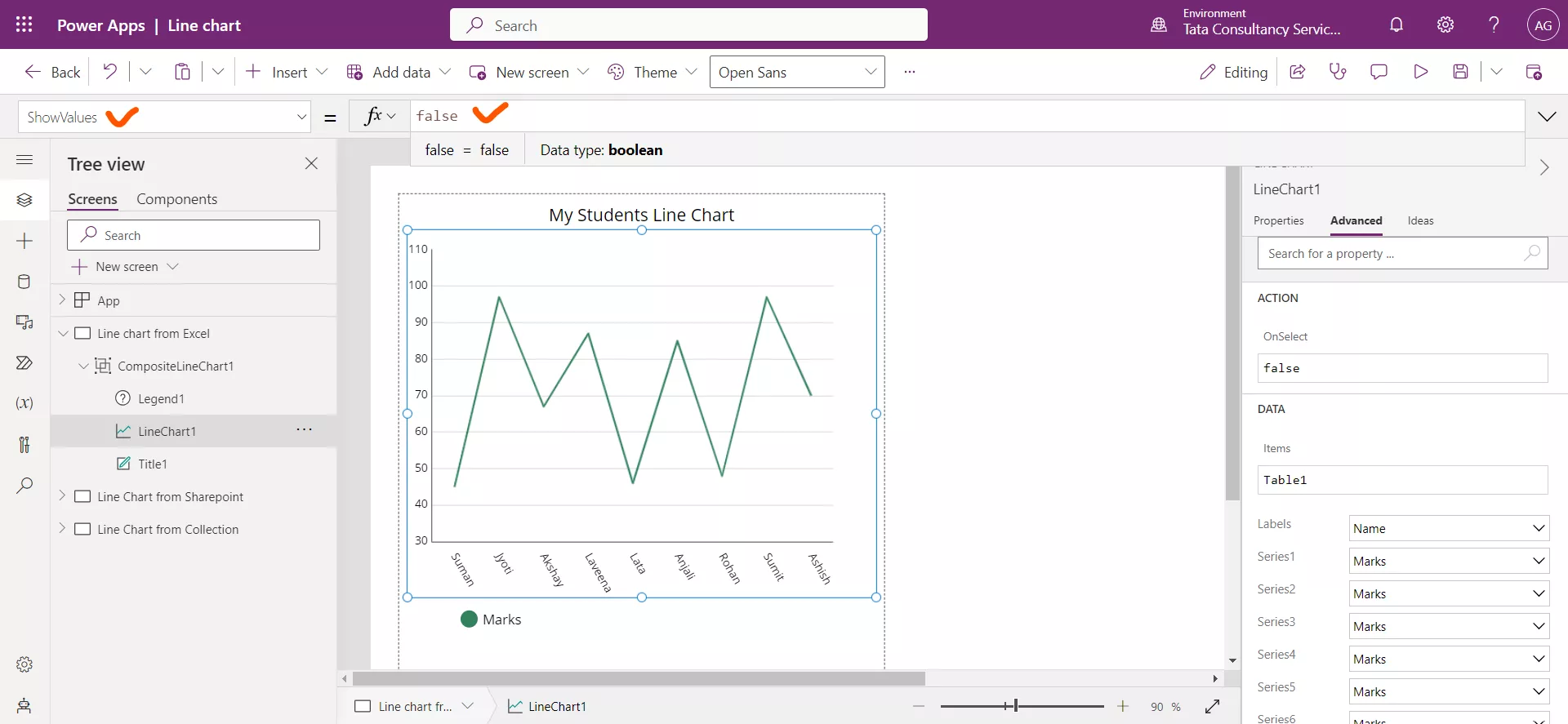 Line chart in Power Apps