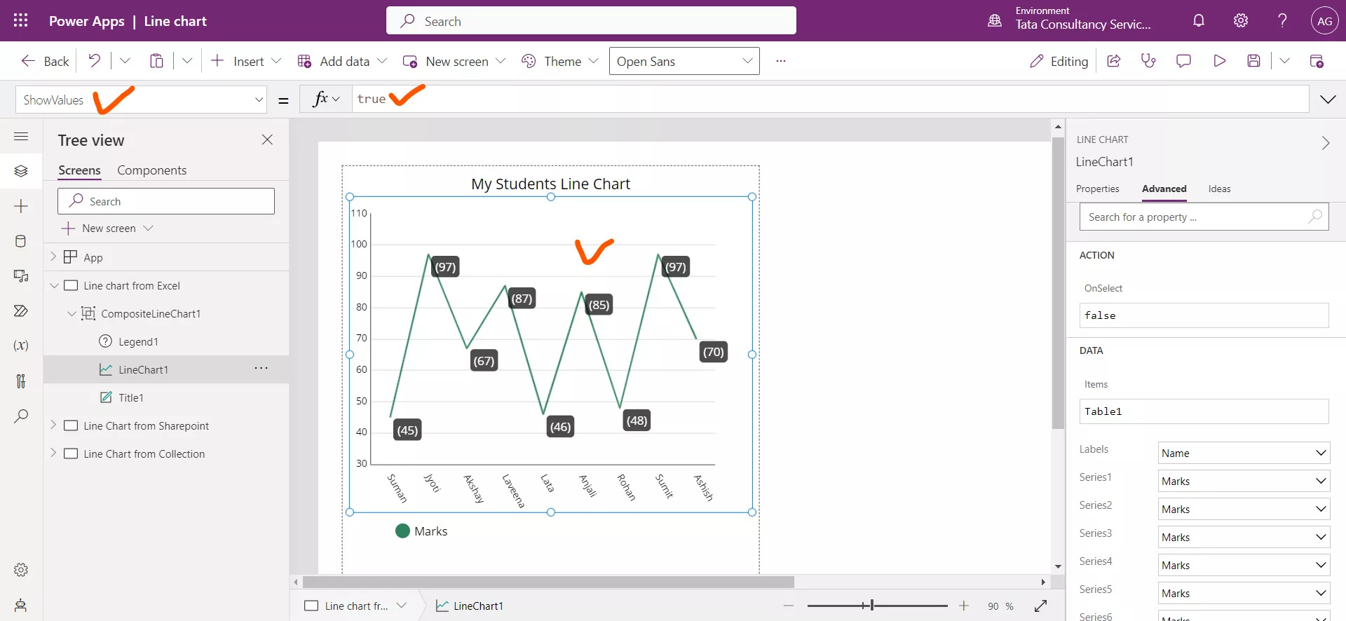 Line chart in Power Apps