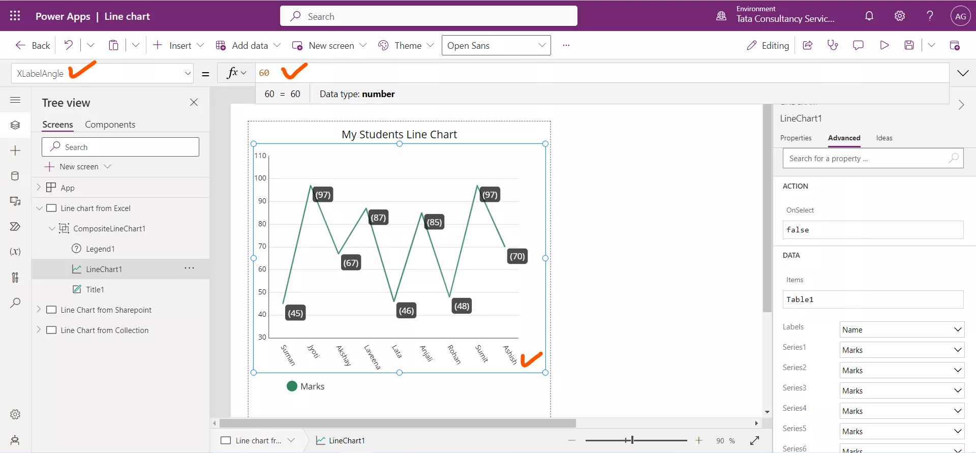 Line chart in Power Apps