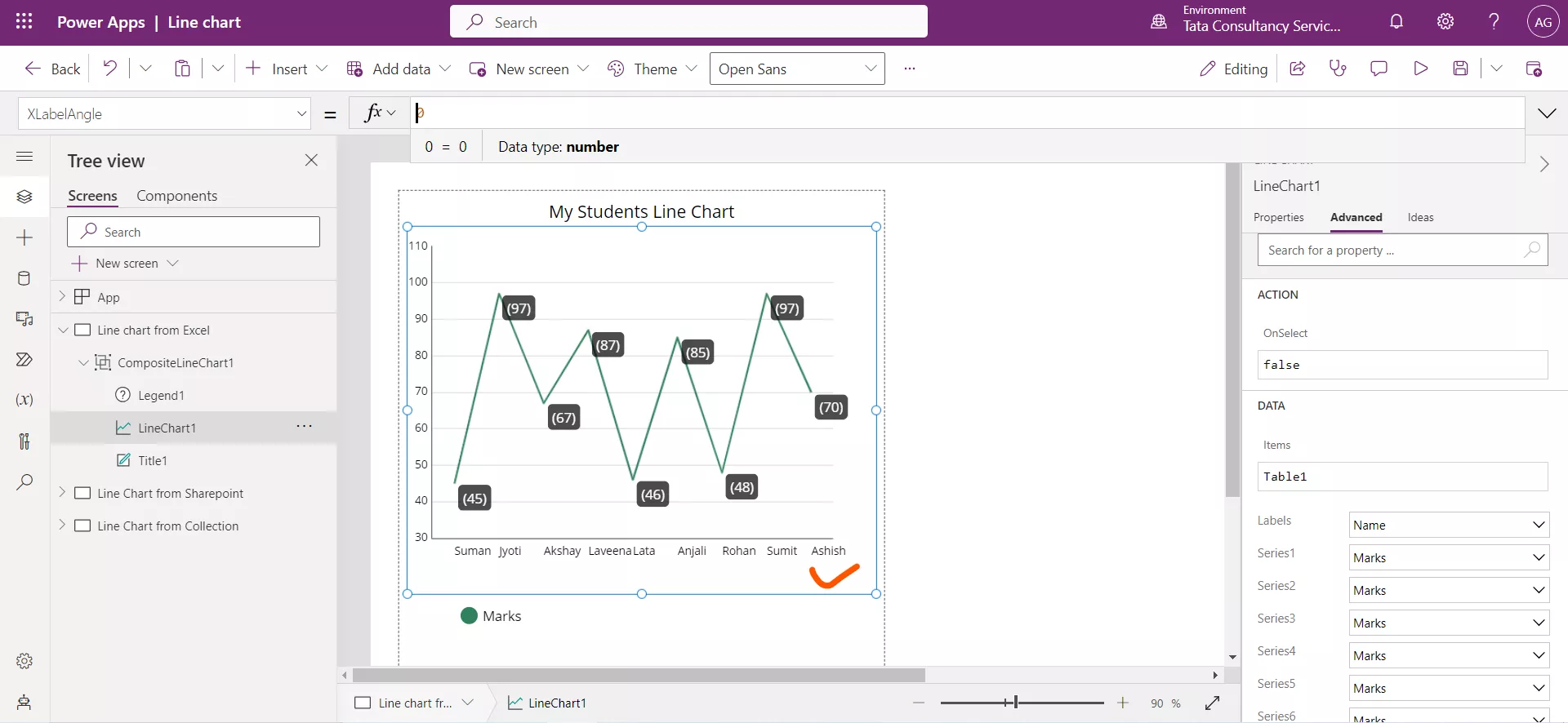 Line chart in Power Apps